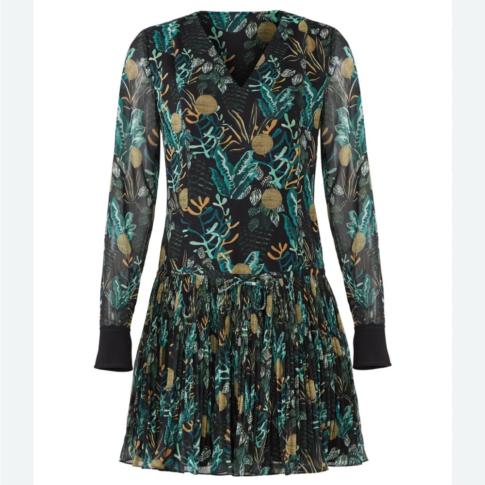 Jason Wu Drop Waist Green Plant Print Dress Size Small 4